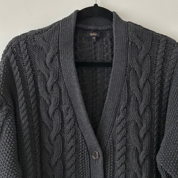 Quince 100% Organic Cotton Oversized Gray Cable Cardigan - Picture 2 of 16
